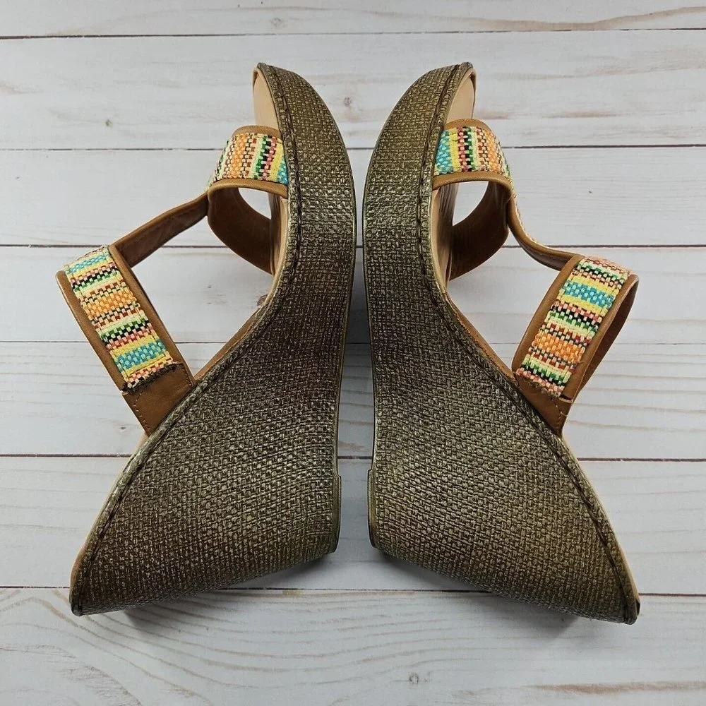 Born Womens‎ Size 10 Size 42 Lio Orange Aztec Platform Wedge Heel Woven Sandals